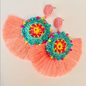 Bohemian Teal Crochet Tassels earrings